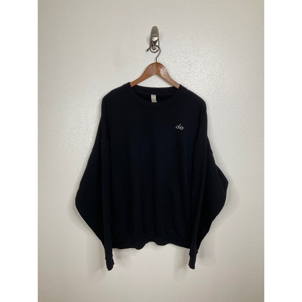 Alo Yoga Accolade Crew Neck Pullover‎ Sweatshirt Black Fleece Large